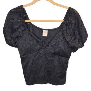 No Boundaries Juniors Black Lace Sweetheart Neck Top L (11-13)